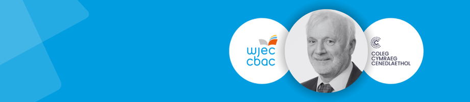 WJEC CBAC and Coleg Cymraeg Cenedlaethol logos next to headshot of Gareth Pierce