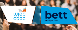 WJEC CBAC and Bett event logos displayed over a blurred conference audience.
