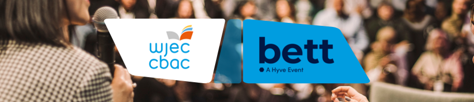 WJEC CBAC and Bett event logos displayed over a blurred conference audience.